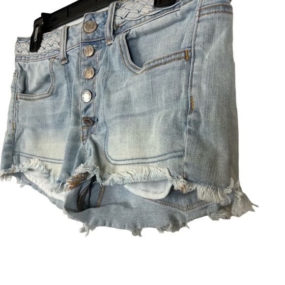 AMERICAN EAGLE OUTFITTERS Hi Rise SHORTIE Button Fly Distressed Jean Shorts sz 6 - Picture 5 of 15